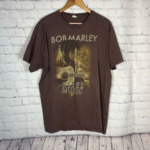 Bob Marley Rebel Music Zion Rootswear 2008 Brown 100% Cotton Graphic Crew Neck T